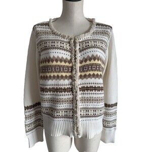 Vintage Liz Claiborne Crazy Horse Fair Isle Cardigan Sweater Size XL